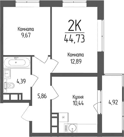 Продается 2-комн. квартира, 43.25 м²