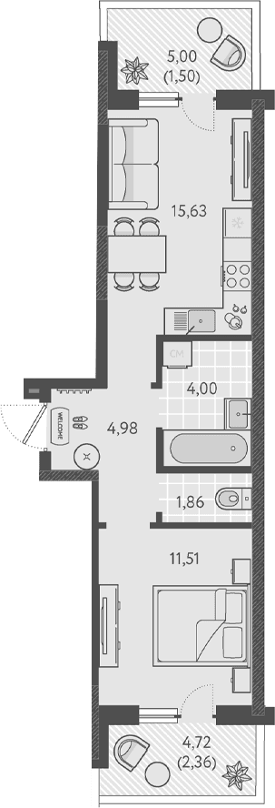 Продается 1-комн. квартира, 37.98 м²