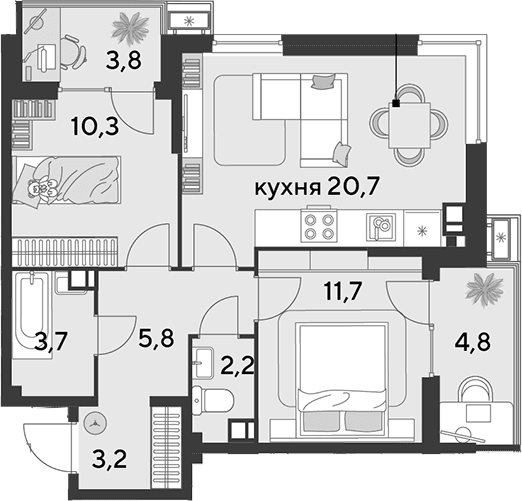 Продается 3-комн. квартира, 57.6 м²