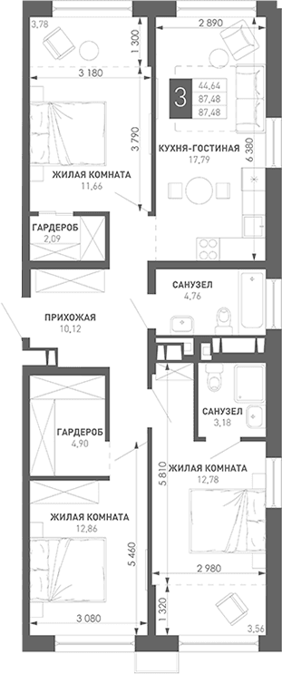 Продается 3-комн. квартира, 91.82 м²