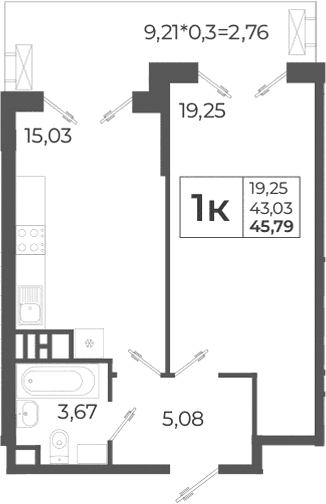 Продается 2-комн. квартира, 43.03 м²