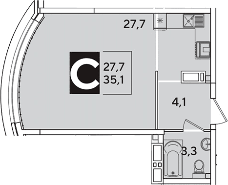 Продается 1-комн. квартира, 35.1 м²