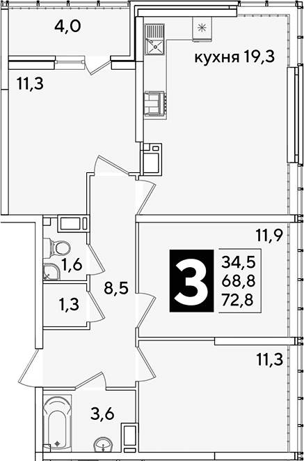 Продается 4-комн. квартира, 68.8 м²