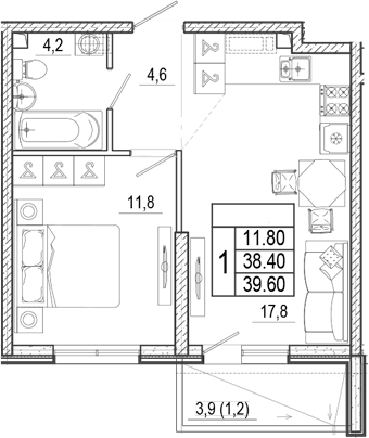 Продается 2-комн. квартира, 38.4 м²