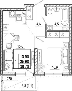 Продается 2-комн. квартира, 35.6 м²