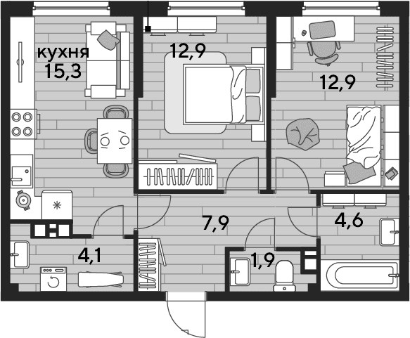 Продается 2-комн. квартира, 59.6 м²