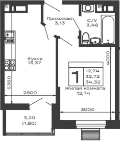 Продается 1-комн. квартира, 32.72 м²