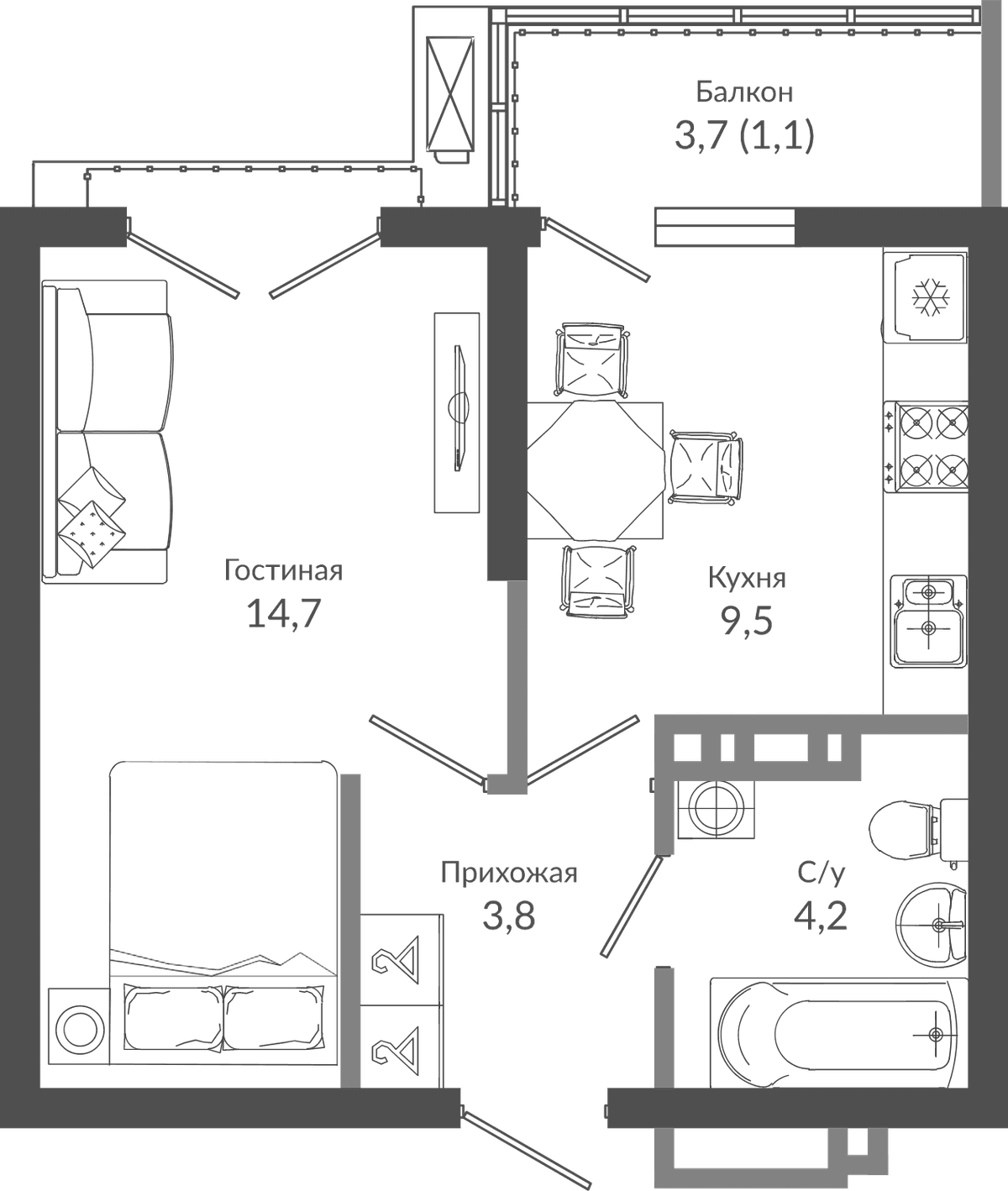 Продается 1-комн. квартира, 32.2 м²