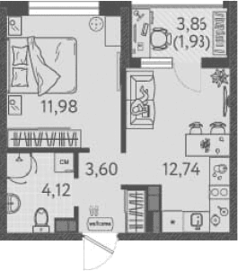 Продается 1-комн. квартира, 32.44 м²