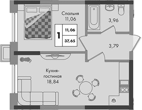 Продается 1-комн. квартира, 37.65 м²