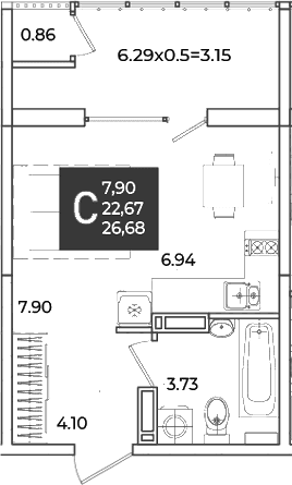 Продается 1-комн. квартира, 22.67 м²