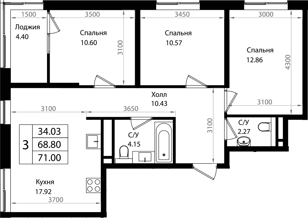 Продается 4-комн. квартира, 68.06 м²