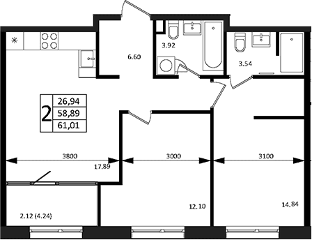 Продается 3-комн. квартира, 58.89 м²