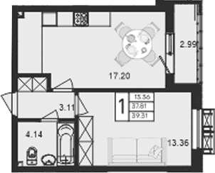 Продается 1-комн. квартира, 37.81 м²