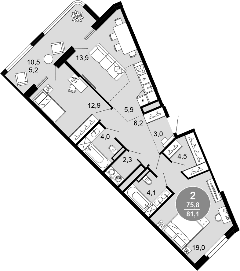 Продается 3-комн. квартира, 75.9 м²