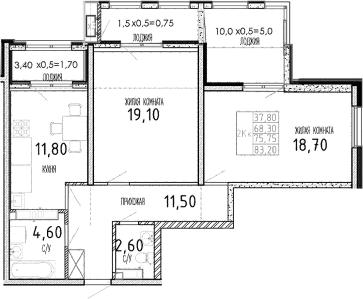 Продается 2-комн. квартира, 68.3 м²