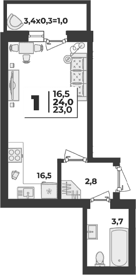 Продается 1-комн. квартира, 23 м²