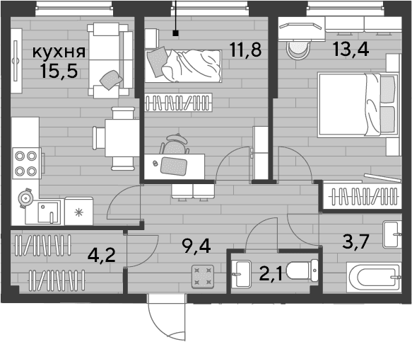 Продается 2-комн. квартира, 60.1 м²