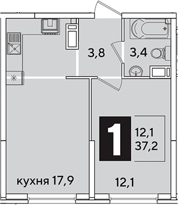 Продается 2-комн. квартира, 37.2 м²