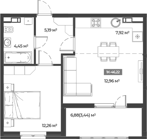 Продается 1-комн. квартира, 42.78 м²