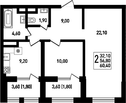 Продается 2-комн. квартира, 63.3 м²