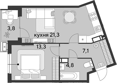 Продается 2-комн. квартира, 46.5 м²