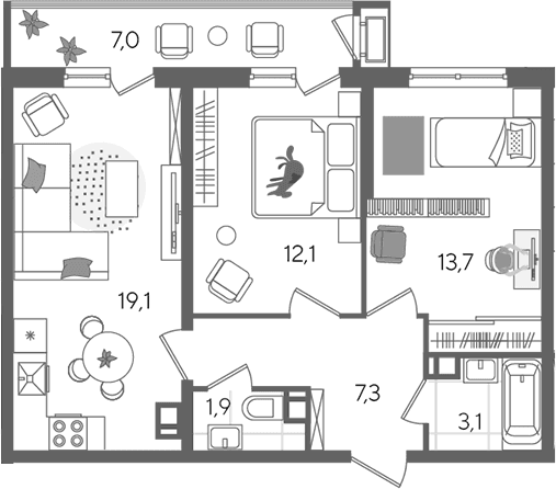 Продается 3-комн. квартира, 57.2 м²