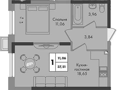 Продается 1-комн. квартира, 37.51 м²