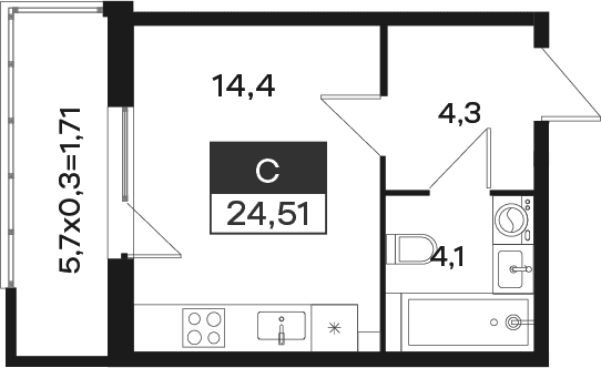 Продается 1-комн. квартира, 22.8 м²