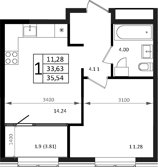Продается 2-комн. квартира, 33.63 м²