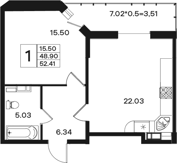 Продается 1-комн. квартира, 48.9 м²