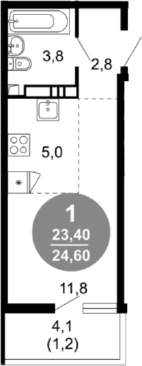 Продается 1-комн. квартира, 23.4 м²