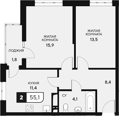 Продается 2-комн. квартира, 53.3 м²