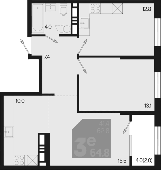 Продается 3-комн. квартира, 62.8 м²