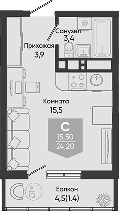 Продается 1-комн. квартира, 22.8 м²