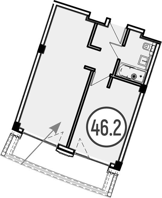 Продается 1-комн. квартира, 46.2 м²