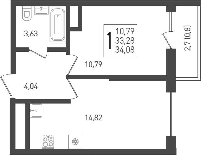 Продается 1-комн. квартира, 34.6 м²
