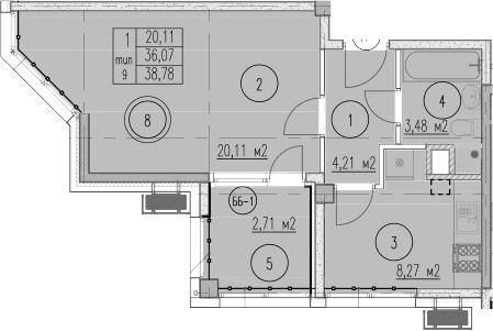 Продается 1-комн. квартира, 36.07 м²