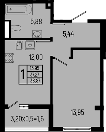 Продается 1-комн. квартира, 37.27 м²