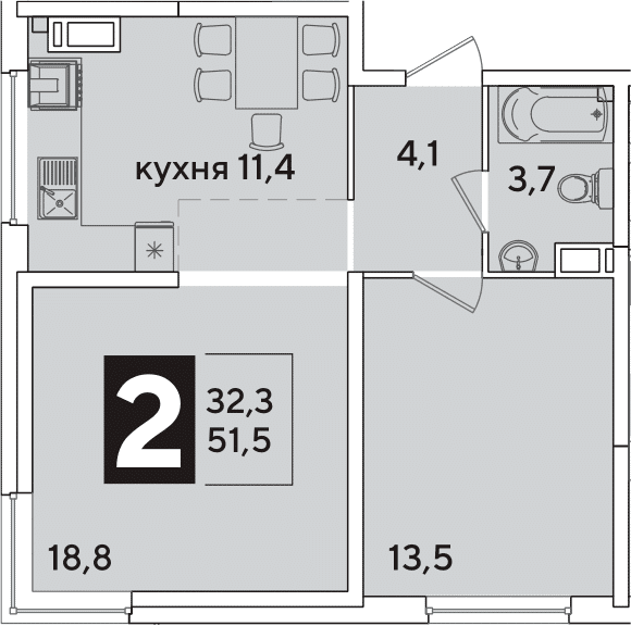 Продается 2-комн. квартира, 51.5 м²