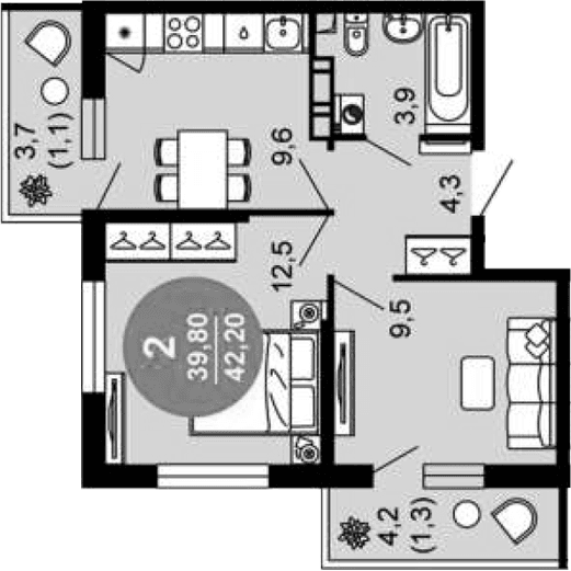 Продается 2-комн. квартира, 39.8 м²