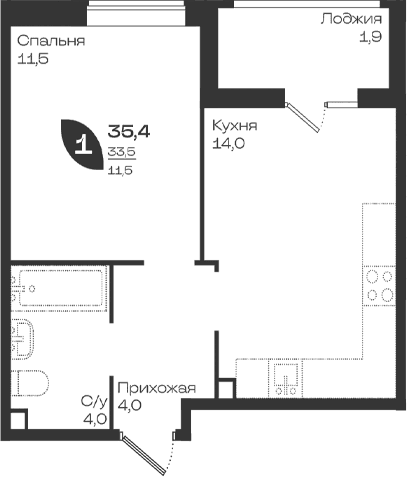 Продается 1-комн. квартира, 33.5 м²