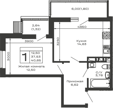 Продается 1-комн. квартира, 37.53 м²
