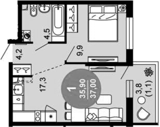 Продается 2-комн. квартира, 35.9 м²