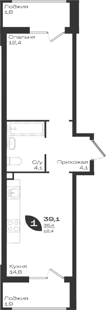 Продается 1-комн. квартира, 35.4 м²