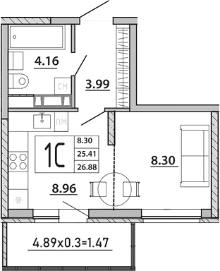 Продается 1-комн. квартира, 25.41 м²