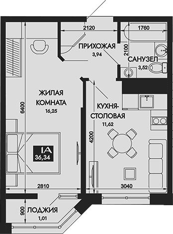 Продается 1-комн. квартира, 35.33 м²