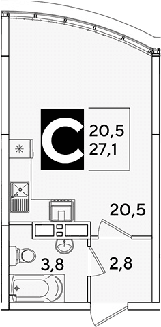 Продается 1-комн. квартира, 27.1 м²