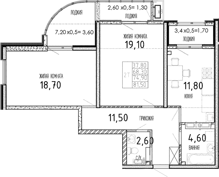Продается 2-комн. квартира, 68.3 м²