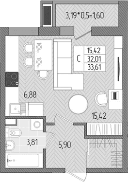Продается 1-комн. квартира, 32.01 м²